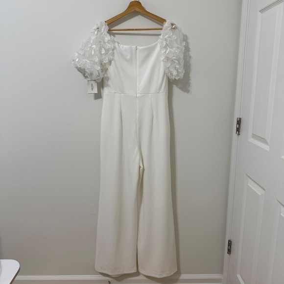 DB Studios Floral Puff Sleeve Jumpsuit Ivory Wedding Guest Party Cocktail Size 8 - Picture 6 of 7